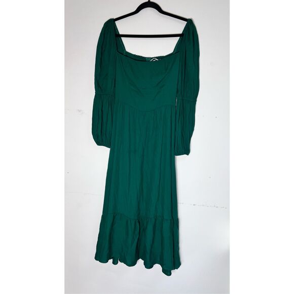 Reformation Women's Smocked Ruffle Square-Neck Midi Mica Dress In Emerald Size 8 - Picture 4 of 9